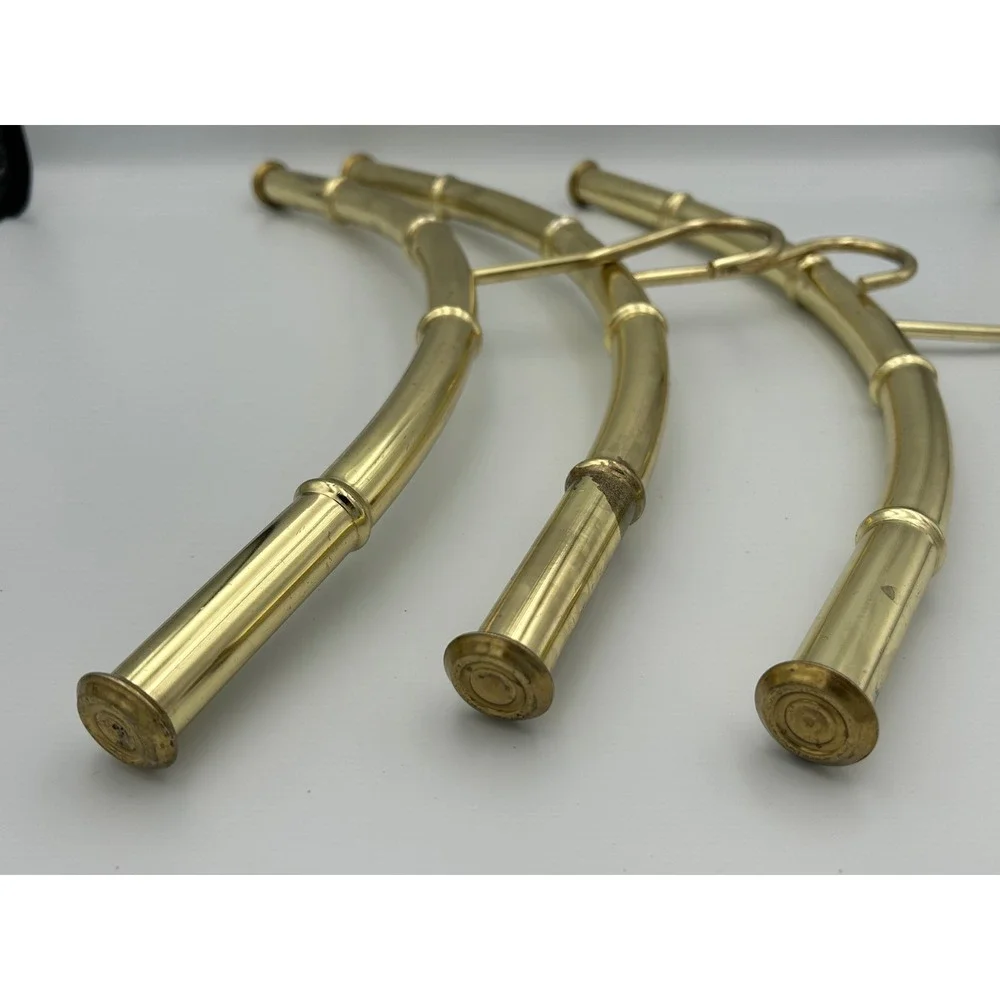 Vintage Brass Faux Bamboo Metal Hangers Set of 3 Hollywood Regency Chinoiserie